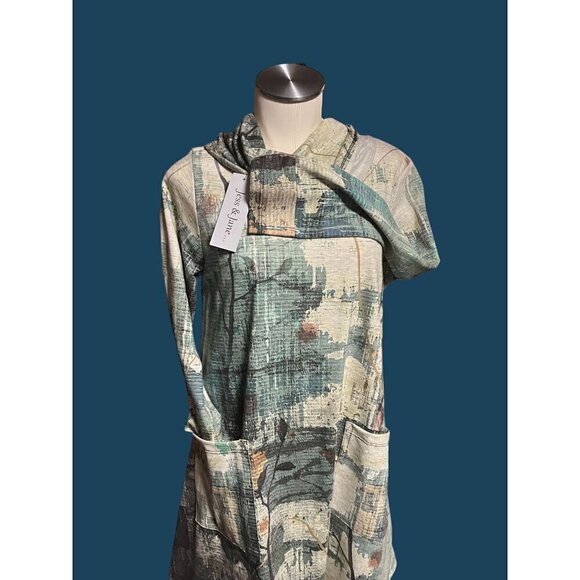 nwt JESS AND JANE EMERALD TUNIC OR DRESS SIZE MED COWL NECK FRONT POCKETS - Picture 1 of 16